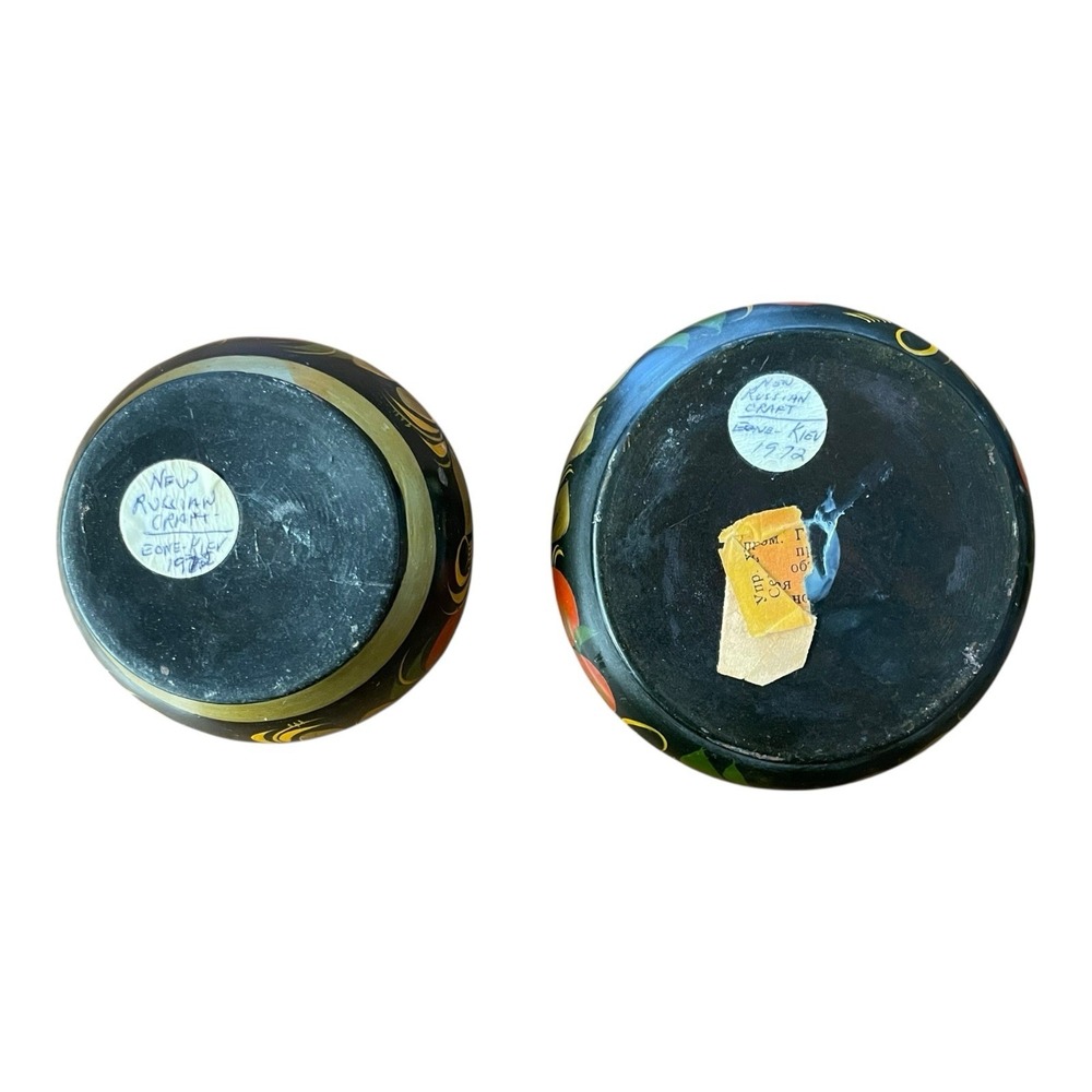 Russian‎ Wooden Lacquered Bowls Hand Painted 2 Piece Set - Picture 3 of 5